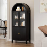Eunon Tall Arched Pantry Storage Display Cabinet,Arched Storage Cabinet With Doors Black Oak