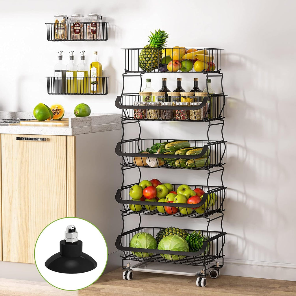 Fruit Vegetable Storage Basket,5 Tier Stackable Metal Wire Storage Bas ...
