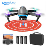 Keenstone Drone with 4K HD Dual Camera for Adults Kids Beginners, FPV RC Quadcopter with LED Lights and Optical flow Sensor, Christmas Birthday Gift, 3 Batteries, Black