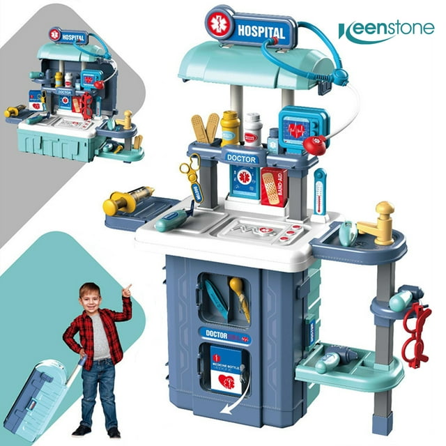 Keenstone Play Doctor Set for Kids, Kids Doctor Set with Realistic Lights and Sounds, Simulation of Spray, 43Pcs Toy Kitchen Set for Toddlers Girls Boys Gift