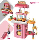 Keenstone Play Kitchen Set for Kids, 28" High Kids Play Kitchen with Realistic Lights and Sounds, Simulation of Spray, 43Pcs Toy Kitchen Set for Toddlers Girls Boys Gift - Pink