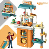 Keenstone Play Kitchen Set for Kids, Kids Play Kitchen with Realistic Lights and Sounds, Simulation of Spray, 43Pcs Toy Kitchen Set for Toddlers Girls Boys Gift,Yellow