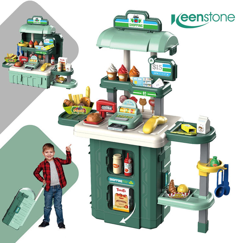 Keenstone Play Supermarket Set for Kids, Kids Supermarket Set with Realistic Lights and Sounds, Simulation of Spray, 43Pcs Toy Kitchen Set for Toddlers Girls Boys Gift