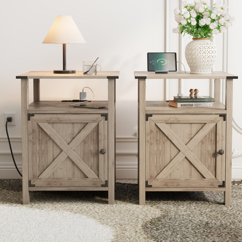 Behost Nightstand for Bedroom Set of 2,Farmhouse Nightstand Bedside Table for Bedroom Furniture,Light Brown