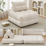 BEHOST 86" Folding Sofa Bed with Pillow and Back Support, Convertible Sleeper Chair for Living Room, Cream White