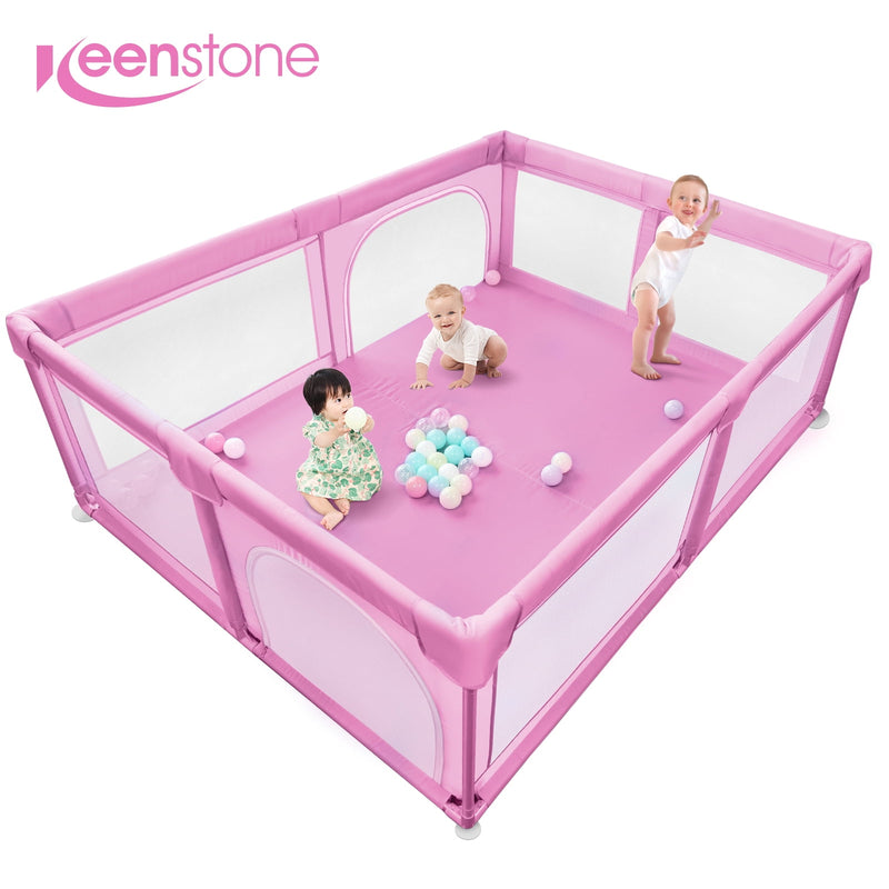 Super Extra Large Baby Pen for Toddler, 81 x 61" Safety Collapsible Foldable Baby Playard Pen Gate for 0-6 Years, Travel, Camping Essentials, Indoor, Outdoor - Pink