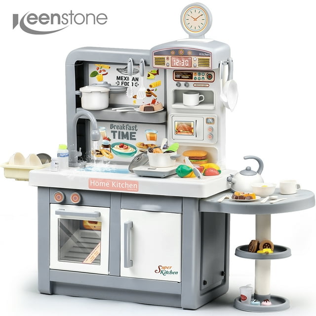 Toys Gift! Keenstone Play Kitchen, 38.6" High Kids Kitchen Playset, Toddler Kitchen, Birthday Christmas Gift Toys Clearance for Boy Girl Toddler age 1 2 3 4 5 6 7 8 - Gray