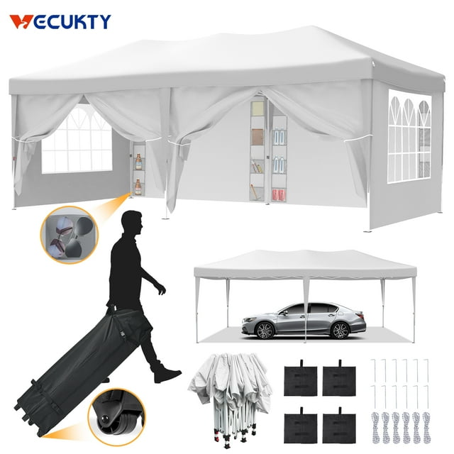 VECUKTY 10 x 20ft Pop up Canopy Tent with Sidewalls, Wheeled Bag
