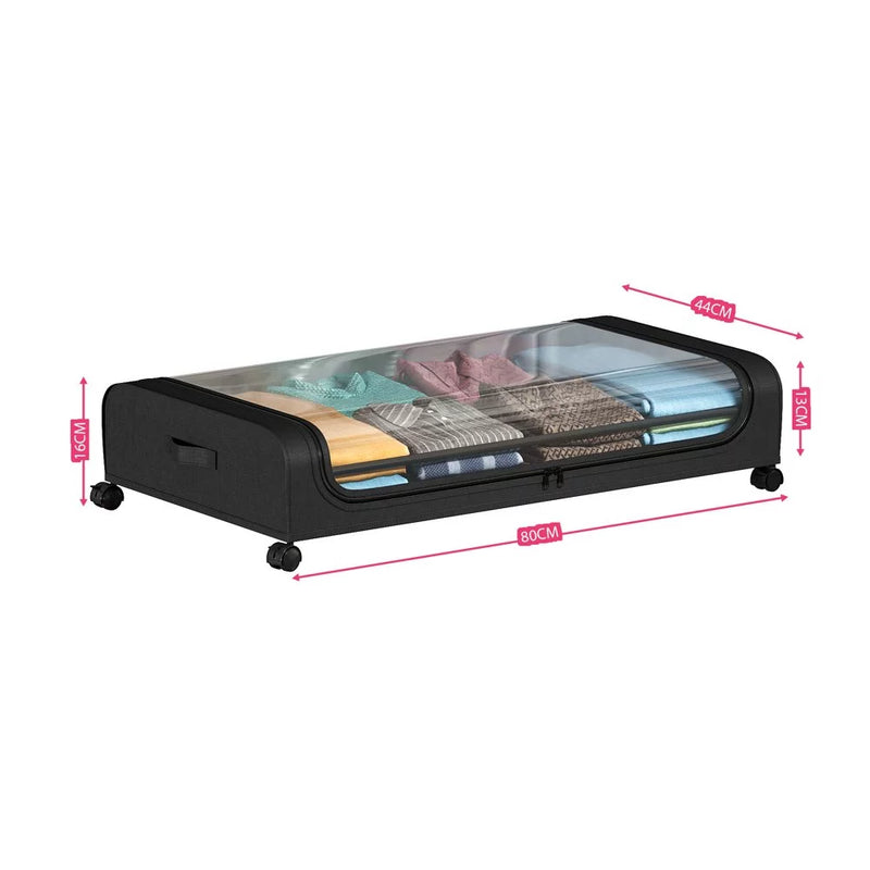 Underbed Organizer with Wheels, Underbed Organizer, 2-Piece Underbed Clothes Organizer, Rolling Underbed Storage Metal Drawer, Clothes Storage, Black