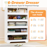 Eunon 6 White Drawer Dresser, Wood Storage Chest Organizers ,Chests of Drawers with Large Organizer for Bedroom Living Room