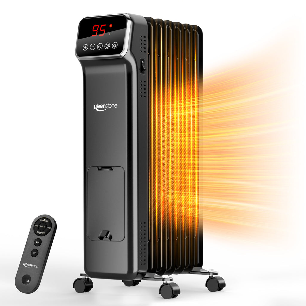 Keenstone Electric Oil Filled Space Heater Radiator with Remote Control, Upgrade 1500W Portable Space Heater, Overheat&Tip-Over Protection, 24h Timer, Digital Thermostat, Quiet, Indoor Room Radiant