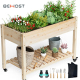 Raised Garden Bed with Planting Tool, BEHOST Elevated Wood Planter Box Stand for Backyard, Patio, Balcony w/Bed Liner, 264lb Capacity