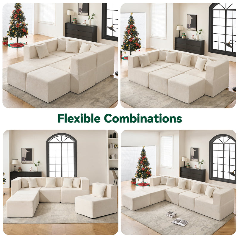 BEHOST 130" Oversized Modular Sectional Sofa for Living Room, Chenille Cloud Couch with 6 Pillows, Beige