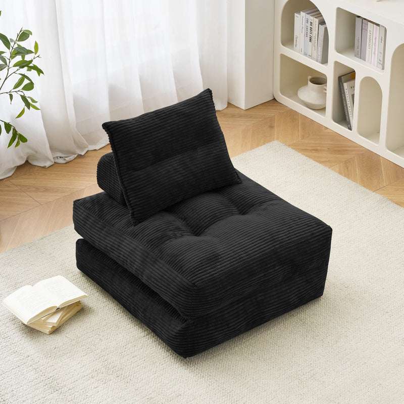 BEHOST 70" Corduroy Convertible Futon Sofa Bed, Folding Couch Sleeper for Small Spaces, Black