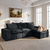 BEHOST 4-Piece 102" L-Shaped Modular Sectional Sofa, Velvet Cloud Sleeper Couch with with Dog Bed & 2 Movable Ottomans, Deep Seat Living Room Furniture Set,Dark Gray