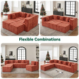 BEHOST 130" Oversized Modular Sectional Sofa for Living Room, Flexible Combination U-Shaped Cloud Couch, Christmas Rust Red