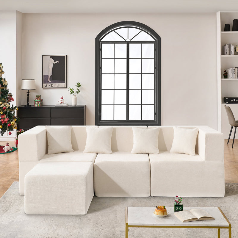 BEHOST 102.5" L-Shaped Modular Sectional Sofa, 4-Piece Chenille Cloud Couch with Extra Deep Seatst, Pet-Friendly Boneless Sofa for Living Room & Apartment, Chenille Beige