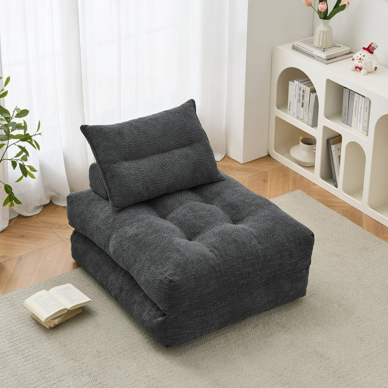 Behost 86" Large Convertible Sofa Chair Bed for Living Room, Teddy Plush Fabric, Dark Gray