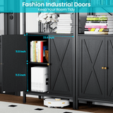 MONVANE Farmhouse Bookshelf and Bookcase with Doors, Crosshatch Design, 4 Shelves, 1 Pack, Black