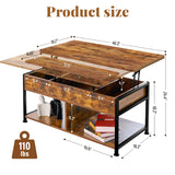 MONVANE 40" Lift Top Coffee Table with Storage for Living Room, Rustic Brown