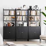 MONVANE Farmhouse Bookshelf and Bookcase with Doors, Crosshatch Design, 4 Shelves, 1 Pack, Black