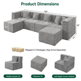 BEHOST 130" Oversized Modular Sectional Sofa for Living Room, Flexible Combination U Shaped Chenille Cloud Couch, Light Gray