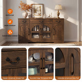 Keenstone Sideboard Buffet Cabinet, 55.1" W Expandable Desktop Storage with 2 Drawers, 4 Doors, and Adjustable Shelves, Dark Brown