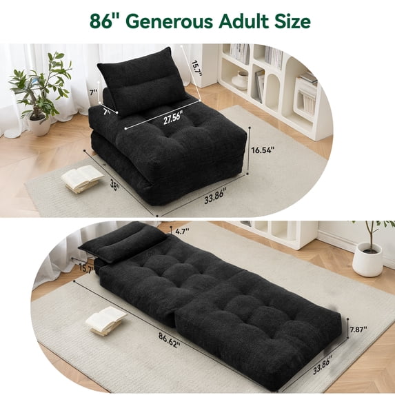 BEHOST 86" 4 Pack Large Futon Sofa Bed for Adults, 3-in-1 Convertible Folding Chair Bed Sleeper Chair, Black