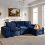 BEHOST 4-Piece 102" L-Shaped Modular Sectional Sofa, Velvet Cloud Sleeper Couch with with Dog Bed & 2 Movable Ottomans, Deep Seat Living Room Furniture Set,Navy Blue