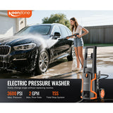 Keenstone 3600 PSI Electric Pressure Washer , Max 2 GPM 220V with Adjustable Nozzle 0-120°,Foam Cannon for Cleaning Cars Patios Driveways Fences Pools