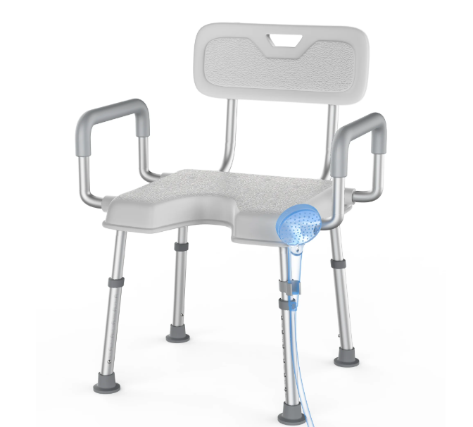 U Shower Chair Seat with Padded Armrests for Bathtub Slip Resistant Shower Seat Adjustable Height Shower Chair 290 lb Capacity