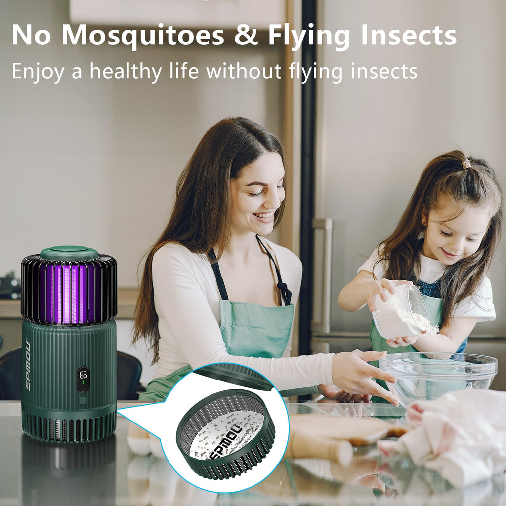 Bug Zapper Indoor, Spmou Mosquito Trap for Gnat Fruit Flies with UV Light, Rechargeable Mosquito Killer Lamp Built-in Mosquito Attractant, Silent Fan and Sticky Glue Boards