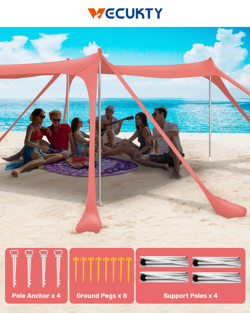 Beach Canopy Tent Sun Shade with UPF 50+ UV Protection,10x10 FT Beach Tent Sun Shelter with Sandbags,8 Stability Poles and Ground Pegs and Anti-Wind Ropes,Blue