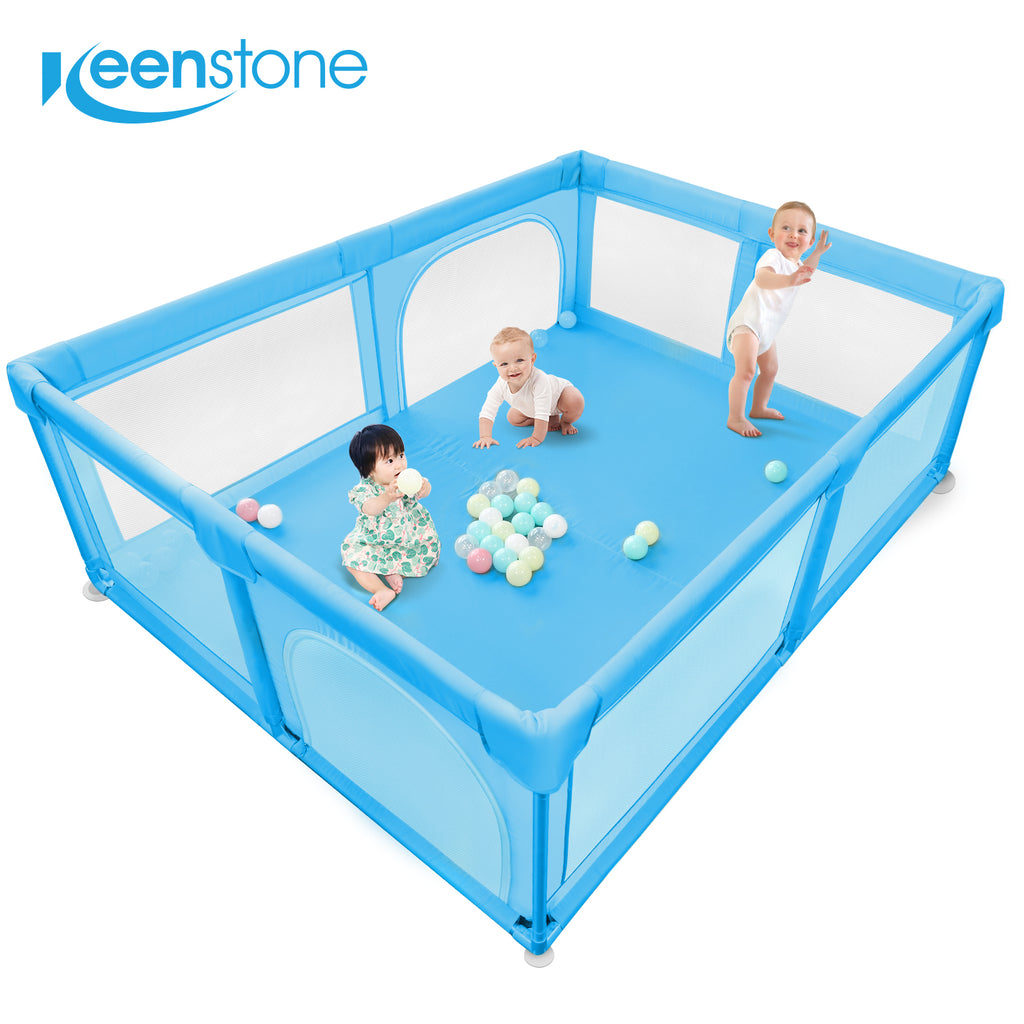 Baby Playpen for Toddler ,Keenstone 81 x 61 inch Large Baby Playard for 0-6 Years,Indoor & Outdoor,Blue