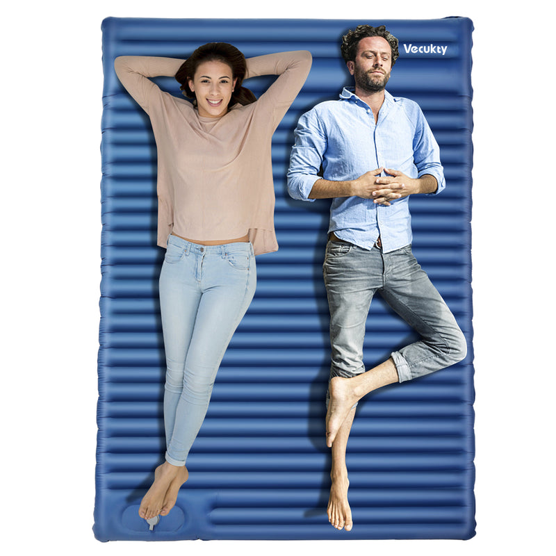 VECUKTY Inflatable Double Camping Pad , Extra Thick 4in Portable Double Camping Sleeping Mattress, Upgrade Foot Fast Inflatable Tent Mattress with Pillow for Travel Backpacking Hiking