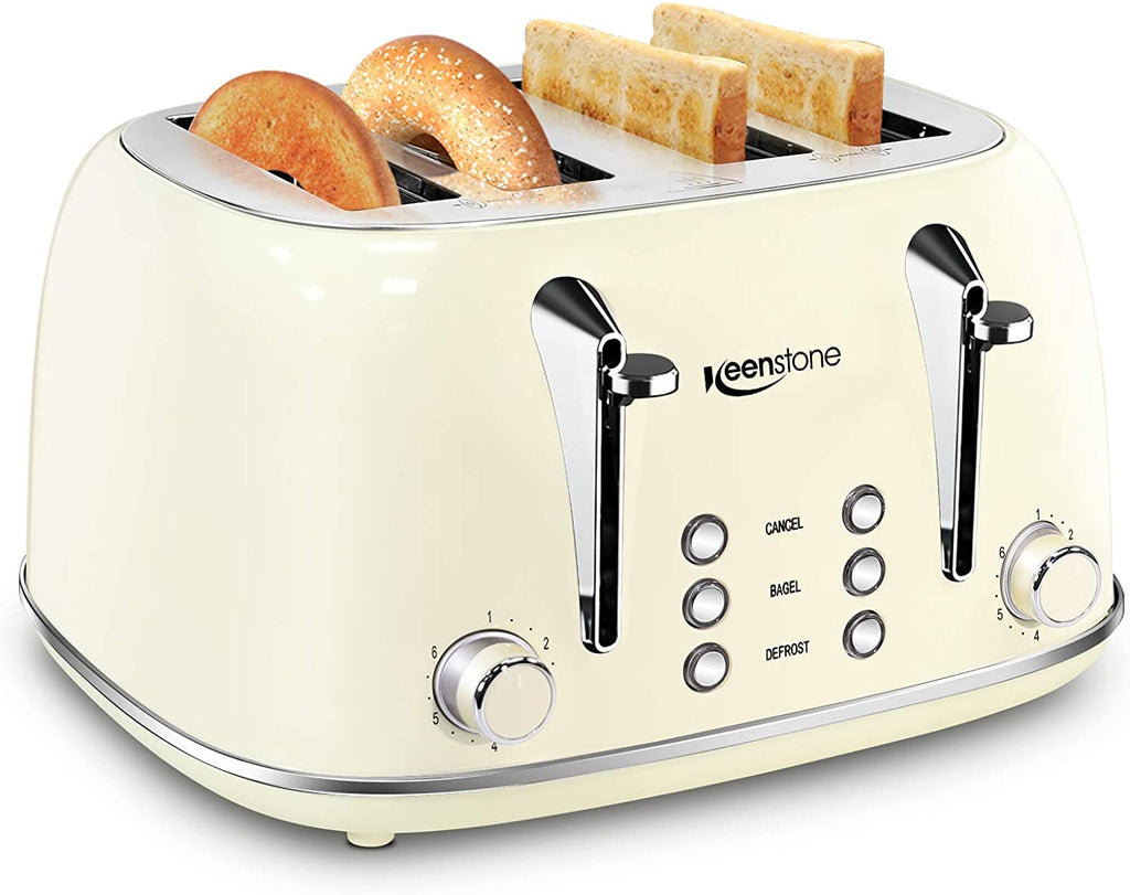 Toasters 4 Slice, Keenstone Retro Stainless Steel Bagel Toaster with W –