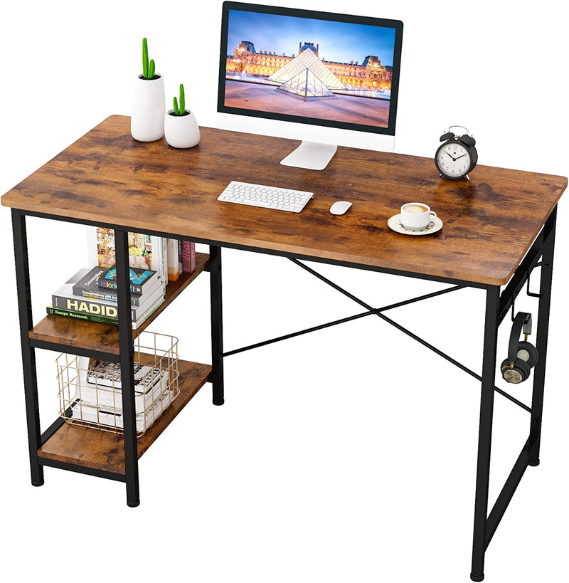 47" Computer Desk Cheflaud Home Office Sturdy Desk Modern Simple Study Writing Table with 2 Storage Shelves,Black Brown