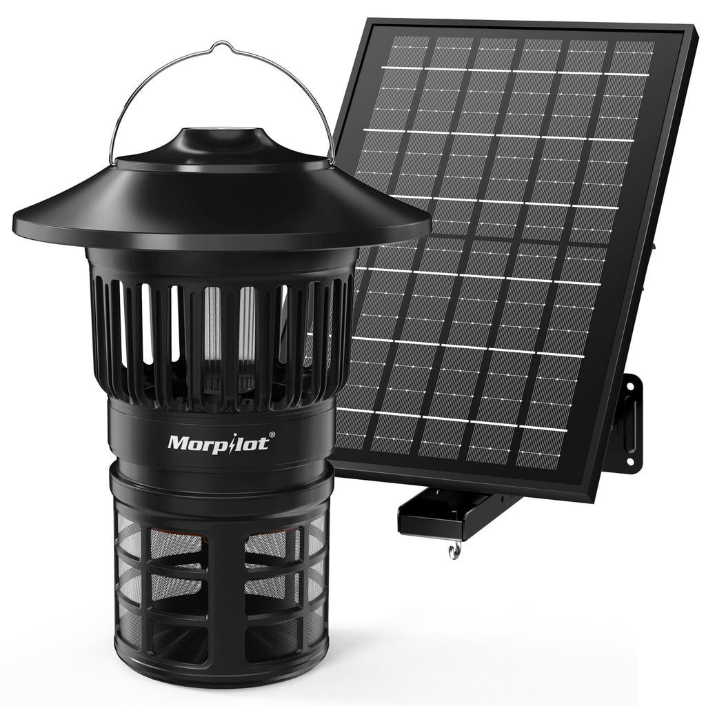 Solar Powered Insect Mosquito and Fly Trap, 30W Solar Panel, 5000mAh, Battery Light Sensor, from Dusk to dawn for Yard, Garden, Street, Basketball Court