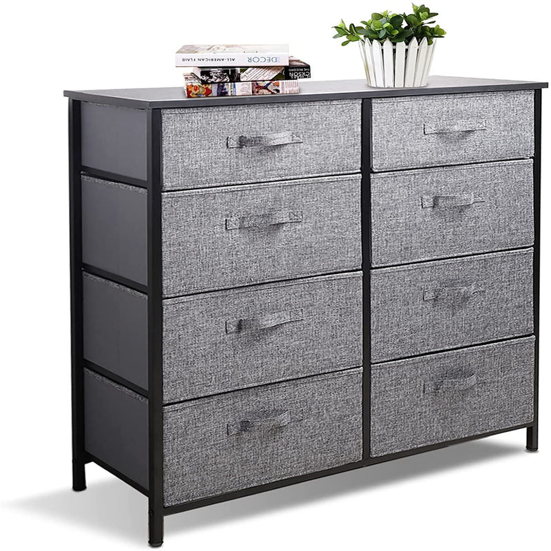 Cheflaud 8 Drawer Dresser Organizer Fabric Storage Chest for Bedroom, Hallway, Entryway, Closets, Nurseries, Furniture Storage Tower Sturdy Steel Frame, Wood Top, Gray