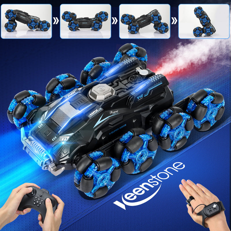 Keenstone Remote Control Stunt Car,RC Car Monster Truck Birthday Christmas Gift for Children Kid, Eight Wheel, Blue
