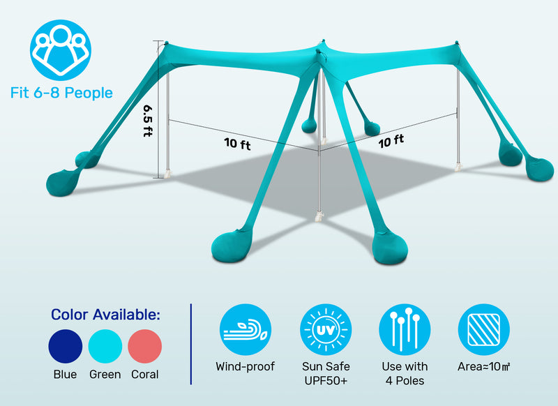 VECUKTY Lightweight 120'' x120'' Beach Tent, Turquoise