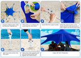 Beach Canopy Tent Sun Shade with UPF 50+ UV Protection, 10x10 FT Beach Tent Sun Shelter with Sandbags, 6 Stability Poles and Ground Pegs and Anti-Wind Ropes,Blue