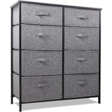 Cheflaud Storage Tower with 8 Drawers,Fabric Double Dresser with Large Capacity,Organizer Unit for Bedroom Living Room Closets,Sturdy Steel Frame, Easy Pull Fabric Bins(Grey)