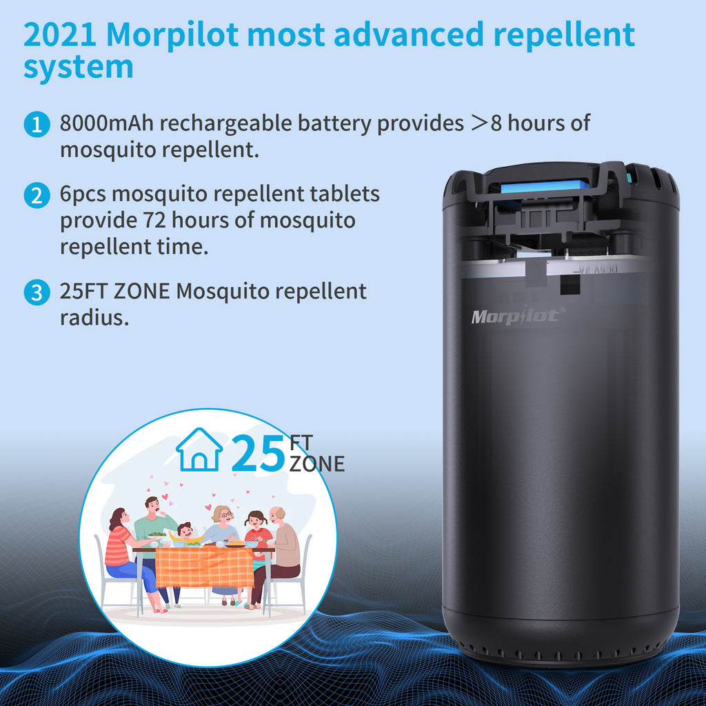 Morpilot Rechargeable Mosquito Repeller, Portable rechargeable, Includes 72 Hr Mosquito Repellent Refill, No Spray, No Candle or Flame mosquito repeller / DEET Alternative
