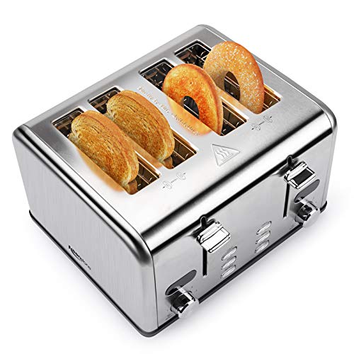 Toaster 4 Slice, Keenstone 4 Slice Toaster, Retro Toaster with Extra Wide  Slots, Bagel/Cancel/Defrost Function, Removable Crumb Tray, 6 Shade  Settings, Stainles…