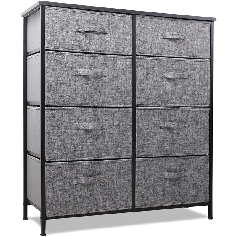 Cheflaud 8 Drawer Dresser Organizer Fabric Storage Chest for Bedroom, Hallway, Entryway, Closets, Nurseries, Furniture Storage Tower Sturdy Steel Frame, Wood Top, Gray