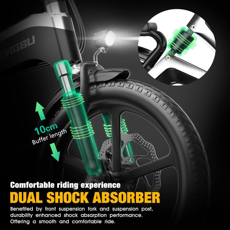 zhengbu Folding Electric Bikes for Adults 20 Inch Electric Commuter Bike Lightweight City Electric Bicycle Foldable E-Bikes for Womens/Mens 400W Motor Shimano 7 Speed 48V 10Ah Removable Battery