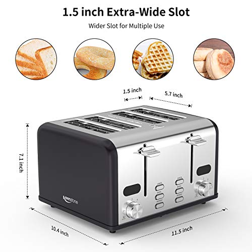 Toasters 4 Slice, Keenstone Retro Stainless Steel Bagel Toaster with W –