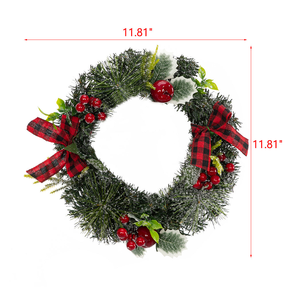 Christmas Wreaths, 24in Classic Artificial Door Wreaths With Apples And Raspberries With Red Bows，for Xmas, Party, New Year Decoration