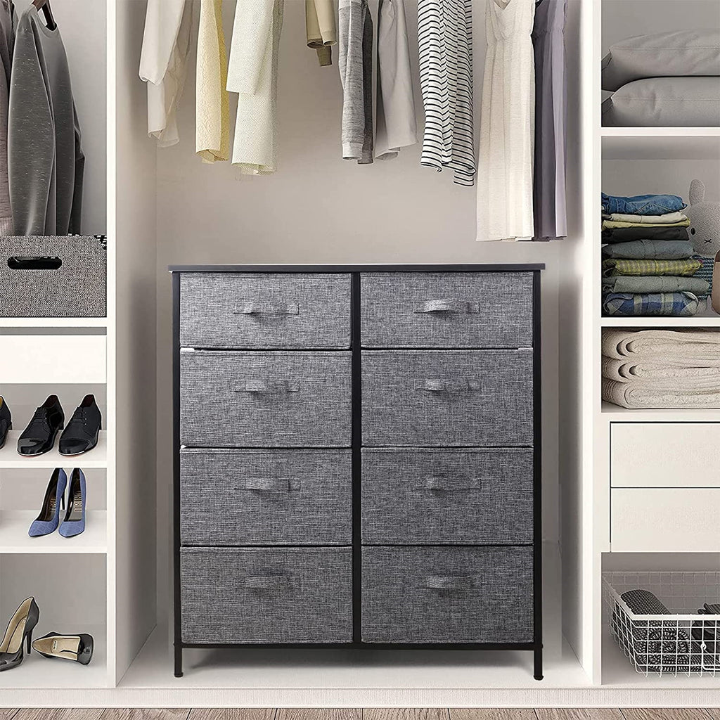 Dresser for Bedroom, 8 Drawer Storage Organizer Tall Wide Dresser for  Bedroom Hallway, Sturdy Steel Frame Wood Top, Black Grey